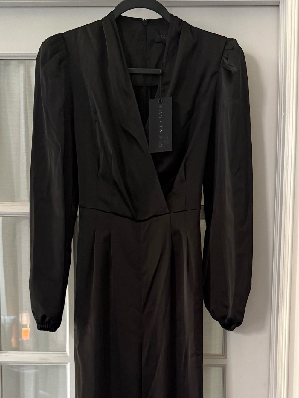 Designer Kendall & Kylie Black Long-Sleeve Satin Jumpsuit